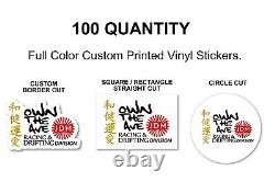 100 Custom Digitally Printed Waterproof Outdoor Vinyl Stickers Choose Size