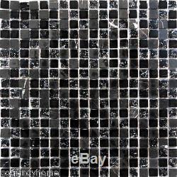 10SF Black Marble Crackle Glass Mosaic Tile kitchen backsplash wall bathroom Spa