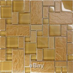 10SF Brown Stone Glass Blend Pattern Mosaic Tile Kitchen Backsplash Faucet Wall
