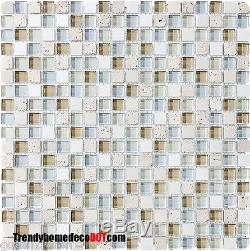 10SF Brown White stone Glass Mosaic Tile kitchen backsplash wall bathroom shower