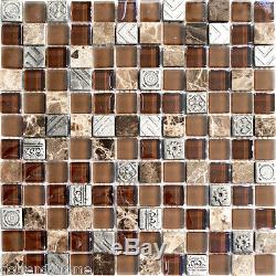 10SF Black Pattern Metallic Glass Marble Stone Mosaic Tile Kitchen Backsplash