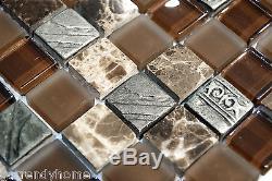 10SF Emperor Dark Marble Glass Mosaic Tile kitchen backsplash wall bathroom sink