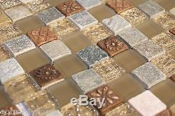 10SF Natural Brown Stone Glass Mosaic Tile kitchen backsplash wall bathroom sink
