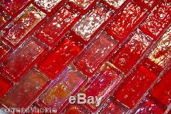 10SF-Red Iridescent Subway Glass Mosaic Tile Backsplash Kitchen Spa Sink Wall