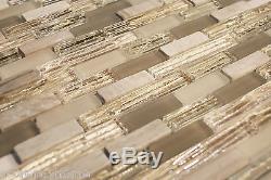 10SF White Oak Gray Marble And Beige Cream Glass Blends Mosaic Tile Kitchen Wall