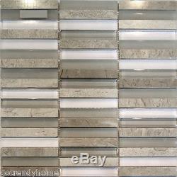 10SF-Wooden Grey Marble & Glass Mosaic Tile Backsplash Kitchen Spa Sink Wall Spa