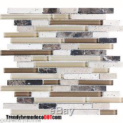 10-SF Brown travertine Marble Glass Mosaic Tile kitchen backsplash wall bathroom