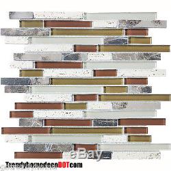 10-SF Green Brown Travertine Marble Glass Mosaic Tile kitchen backsplash wall