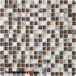 10-SF Green brown stone glass mosaic tile kitchen backsplash wall bathroom sink