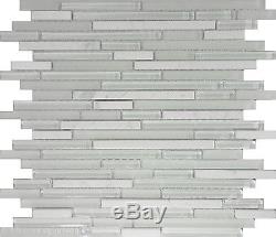 10-SF White Marble Glass Blend Linear Mosaic Tile kitchen backsplash wall sink