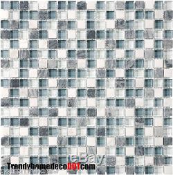 10-SF blue white stone Glass Mosaic Tile kitchen backsplash wall bathroom shower