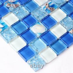 11PCS Blue Glass Sea Shell Mosaic Tile Bathroom Wall Backsplash Kitchen Pool
