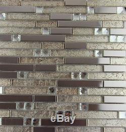 11PCS metal glass mosaic tile kitchen backsplash bathroom fireplace wall tiles