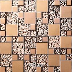 11PCS rose gold stainless steel metal mosaic glass tile bathroom background wall