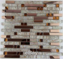 11PCS stainless steel metal mosaic glass tile kitchen backsplash decorative wall