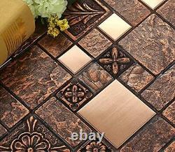 11-PCS Antique Wall Tiles, Copper Stainless Steel and Resin Blend Mosaic Tile