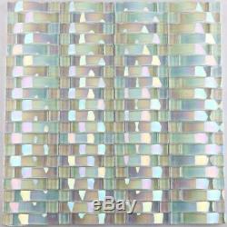 11 PCS Aqua Iridescent Glass Tile Basket Weave Mosaic Bathroom Wall Tiles YF-89