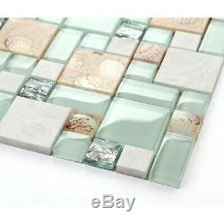 11-PCS Beach Style Backsplash Tile Glass Stone Mix Resin Shell Mosaic Walls NB02