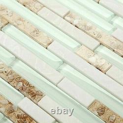 11 PCS Beach Style Backsplash Tile Green Lake & White Glass Stone Linear Mosaic