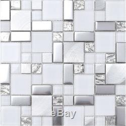 11-PCS Glass Backsplash Tile Aluminum Accent Bath Wall Silver Metallic Tile JY63