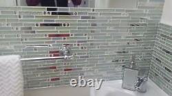 11 PCS Glass and Metal Backsplash Tile Iridescent & Mirrored Silver Mosaic Walls
