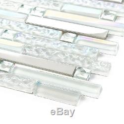 11-PCS Iridescent Backsplash Tile Glass Stainless Steel Kitchen & Bath Wall NB01