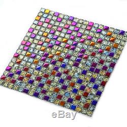 11 Pieces Colorful Glass Mosaic Wall Tiles Sheets For Living-room Bathroom Pub