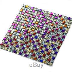 11 Pieces Colourful Glass Mosaic Wall Tiles Sheets For Living-room Bathroom Pub