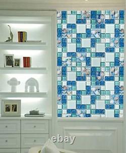 11-Sheets Blue Ice Crack Glass Tile, White and Teal Bathroom Wall Tiles, Beac