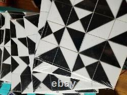 11 Sheets Ocean Craft Black White Pinwheel Glass Mosaic Tile Kitchen Backsplash
