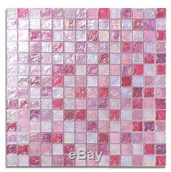 11pcs Pink glass mosaic for wall, Kitchen backsplash tiles for wall