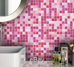 11pcs Pink glass mosaic for wall, Kitchen backsplash tiles for wall