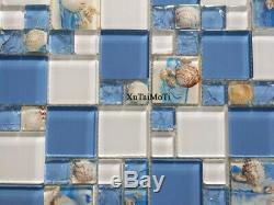 11pcs Sea Shell Blue Glass Mosaic Bathroom Wall Kitchen Background Pool Tile