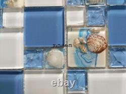 11pcs Sea Shell Blue Glass Mosaic Bathroom Wall Kitchen Background Pool Tile