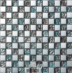 11pcs parquet stainless steel metal mosaic glass tile kitchen backsplash wall