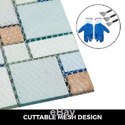 12 Sheets Glass Hand Painted Crystal Gloss Mosaic Tile Sea Blue Home Wall Deco