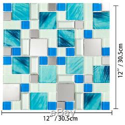 12 Sheets Glass Hand Painted Crystal Gloss Mosaic Tile Sea Blue Home Wall Deco