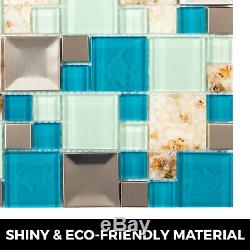 12 Sheets Mosaic Tile Glass Backsplash Tile Interlocking Kitchen Bath Wall Tile