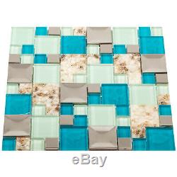 12 Sheets Mosaic Tile Glass Backsplash Tile Interlocking Kitchen Bath Wall Tile