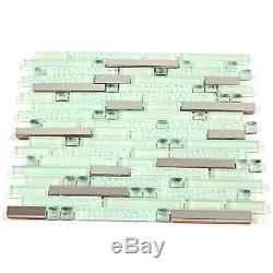 12 Sq Ft Interlocking Backsplash Glass Tile Iridescent Kitchen Bath Wall Deco