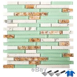 12pcs Mosaic Tile Glass Backsplash Tile Kitchen Wall Tile Beach Style 12x12 inch