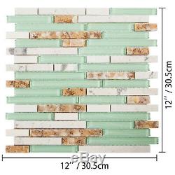 12pcs Mosaic Tile Glass Backsplash Tile Kitchen Wall Tile Beach Style 12x12 inch