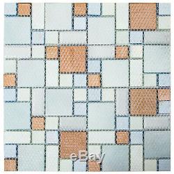 12pcs Mosaic Tile Glass Backsplash Tile Kitchen Wall Tile Sea Blue 12x12 inch