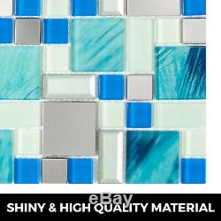 12pcs Mosaic Tile Glass Backsplash Tile Kitchen Wall Tile With Shovels & Gloves