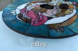 14.5 Round Stained Glass Mosaic Tile English BULLDOG Handmade Wall Art Bull Dog