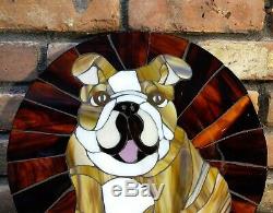 14 Round Stained Glass Mosaic Tile English BULLDOG Handmade Wall Art Dog Bull