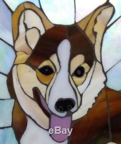 14 Round Stained Glass Mosaic Tile Welsh Corgi Handmade Wall Art Cardigan Dog