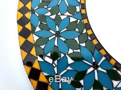 17 Round Stained Glass Mosaic Tile Flower Mirror Floral Wall Art Handcrafted