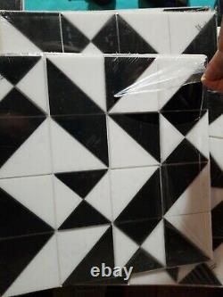 18 Sheets Ocean Craft Black & White Pinwheel Glass Mosaic Tile Kitchen Backplash