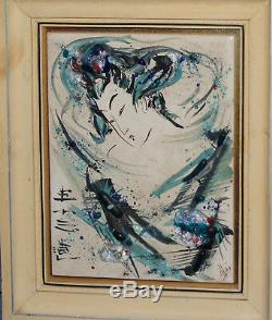 1993 Hand painted abstract wall decor collage ceramic tile signed